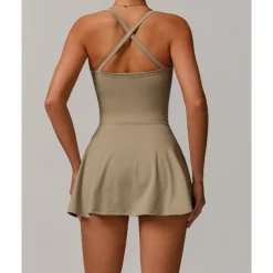 US Open Women's Solid Colored Tennis Dress with Built in Shorts and Bra Sports Dress 1PC Sleeveless Knot Front Backless Breathable Tennis Pickleball Strap Dress Black Dark Navy Purple Tennis Clothing