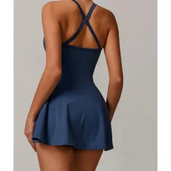 US Open Women's Solid Colored Tennis Dress with Built in Shorts and Bra Sports Dress 1PC Sleeveless Knot Front Backless Breathable Tennis Pickleball Strap Dress Black Dark Navy Purple Tennis Clothing