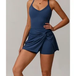 US Open Women's Solid Colored Tennis Dress with Built in Shorts and Bra Sports Dress 1PC Sleeveless Knot Front Backless Breathable Tennis Pickleball Strap Dress Black Dark Navy Purple Tennis Clothing