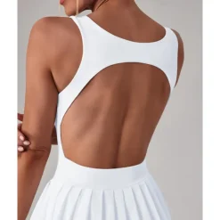 US Open Women's Solid Colored Tennis Dress with Built in Shorts and Bra Sports Dress 2 Pieces Sleeveless Pleated Pocket Tennis Golf Pickleball U Neck Black White Dark Navy Tennis Clothing