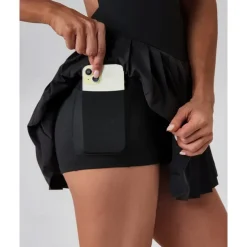 US Open Women's Solid Colored Tennis Dress with Built in Shorts and Bra Sports Dress 2 Pieces Sleeveless Pleated Pocket Tennis Golf Pickleball U Neck Black White Dark Navy Tennis Clothing