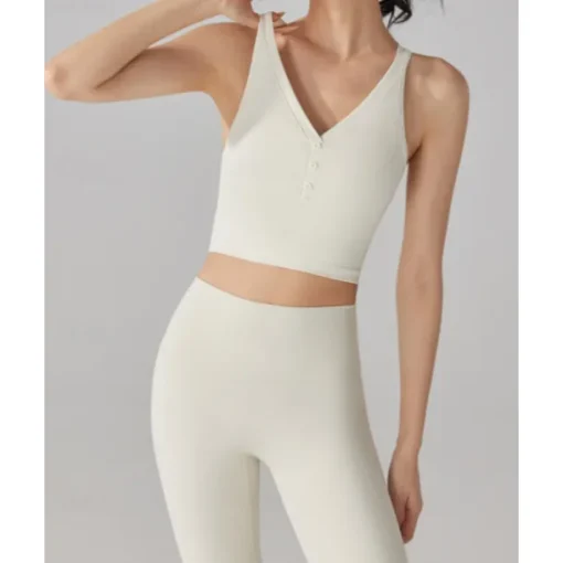 US Open Women's Solid Colored Tennis Bra Sleeveless Buttons Breathable Tennis Pickleball Yoga V Neck Crisscross Back Black Pink Cream Tennis Clothing