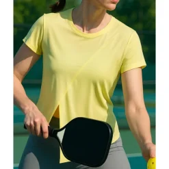 US Open Women's Solid Colored Tennis Tee Short Sleeve Split Quick Dry Breathable Tennis Pickleball Yoga Round Neck Top Yellow Pink Blue Tennis Clothing