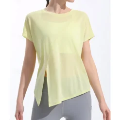 US Open Women's Solid Colored Tennis Tee Short Sleeve Split Quick Dry Breathable Tennis Pickleball Yoga Round Neck Top Yellow Pink Blue Tennis Clothing