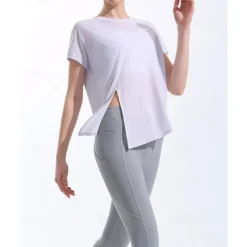 US Open Women's Solid Colored Tennis Tee Short Sleeve Split Quick Dry Breathable Tennis Pickleball Yoga Round Neck Top Yellow Pink Blue Tennis Clothing