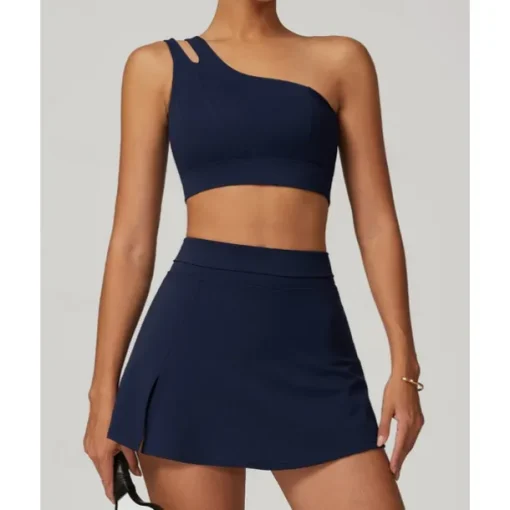 US Open Women's Solid Colored Tennis Set Sleeveless Split Quick Dry Breathable Tennis Pickleball Yoga One Shoulder Black White Dark Navy Tennis Clothing
