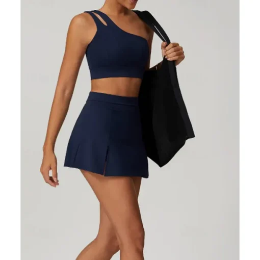 US Open Women's Solid Colored Tennis Set Sleeveless Split Quick Dry Breathable Tennis Pickleball Yoga One Shoulder Black White Dark Navy Tennis Clothing