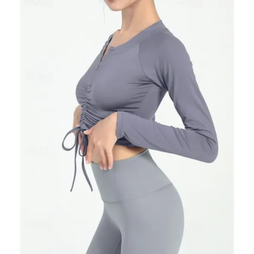 US Open Women's Solid Colored Tennis Top Long Sleeve Drawstring Zipper Breathable Tennis Pickleball Yoga Round Neck Top Black White Pink Tennis Clothing