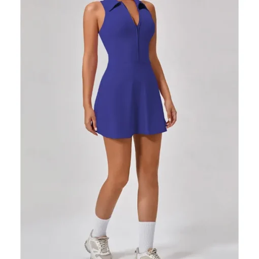 US Open Women's Solid Colored Tennis Dress with Shorts Sports Dress Sleeveless Zipper Pocket Tennis Golf Pickleball Shirt Collar Dress Black White Pink Tennis Clothing