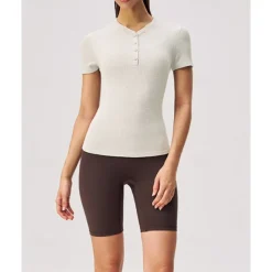 US Open Women's Solid Colored Tennis Top Short Sleeve Buttons Breathable Tennis Pickleball Round Neck Dress Black White Sky Blue Spandex Tennis Clothing