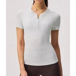 US Open Women's Solid Colored Tennis Top Short Sleeve Buttons Breathable Tennis Pickleball Round Neck Dress Black White Sky Blue Spandex Tennis Clothing