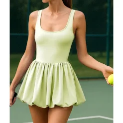US Open Women's Solid Colored Tennis Dress with Built in Shorts and Bra Sports Dress Sleeveless Pleated Tennis Golf Pickleball U Neck Dress Black White Yellow Spandex Tennis Clothing