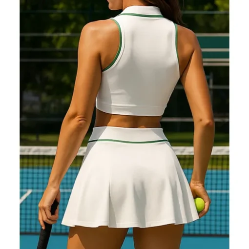 US Open Women's Sports Set Tennis Set Two-piece Suit Sleeveless Contrast Binding Moisture Wicking Breathable Tennis Golf Pickleball Skort Racerback White Tennis Clothing