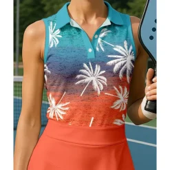 US Open Women's Tropical Sport Shirt Sports Set Tennis Set Tennis Shirt 2 Pieces Sleeveless Print Breathable Tennis Golf Badminton Polo Collar Skirt Orange Tennis Clothing