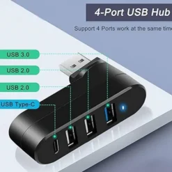 USB 3.0 Hub 4 Ports USB Splitter Extender Multi-Port Adapter with 3 USB Ports & 1 USB C Power/Data Port for Laptop