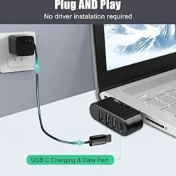 USB 3.0 Hub 4 Ports USB Splitter Extender Multi-Port Adapter with 3 USB Ports & 1 USB C Power/Data Port for Laptop