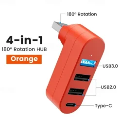 USB 3.0 Hub 4 Ports USB Splitter Extender Multi-Port Adapter with 3 USB Ports & 1 USB C Power/Data Port for Laptop