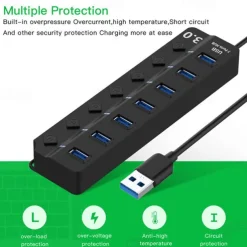USB 3.0 Hubs 7 Ports 7-in-1 USB Hub with USB3.0*7 5V / 2A Power Delivery For Laptop