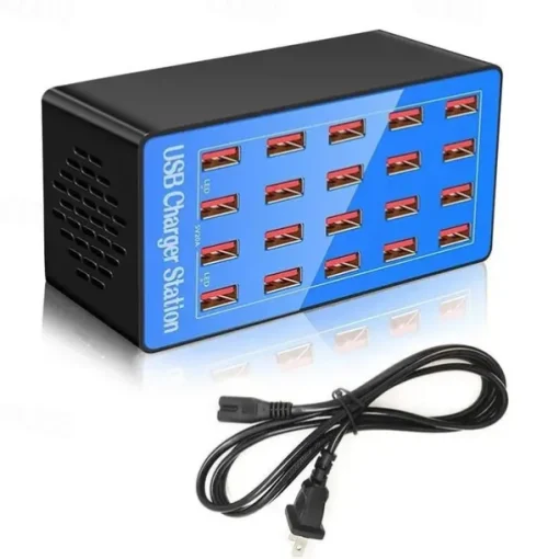 USB Charger Station 100W5V20A 20-Port Fast Charging Socket Multi-port Multi-function Universal Fast Adapter for Multiple Devices Smart Mobile Phone Tablet Laptop Computer Camera Headphone