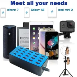 USB Charger Station 100W5V20A 20-Port Fast Charging Socket Multi-port Multi-function Universal Fast Adapter for Multiple Devices Smart Mobile Phone Tablet Laptop Computer Camera Headphone