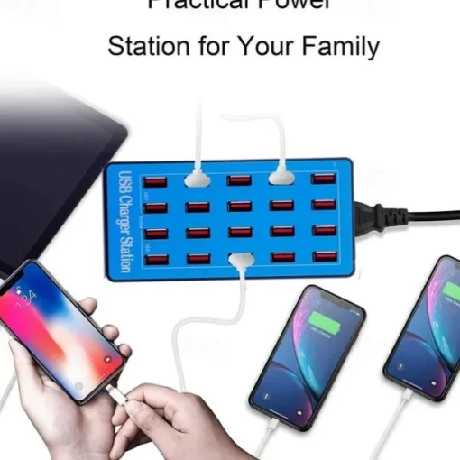 USB Charger Station 100W5V20A 20-Port Fast Charging Socket Multi-port Multi-function Universal Fast Adapter for Multiple Devices Smart Mobile Phone Tablet Laptop Computer Camera Headphone