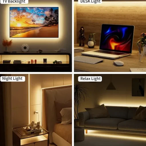 USB COB LED Strip Lights, Dimmable 1-3m TV Backlight 300 LEDs/m, CRI85 with RF Remote Control, Flexible Tape Light for DIY Bedroom, Kitchen, Under Cabinet Lighting
