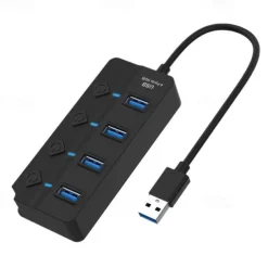 USB Hub 4 Port USB 3.0 Hub with Individual LED Switch Portable Adapter High Speed Expansion Multi USB Hub Splitter Adapter