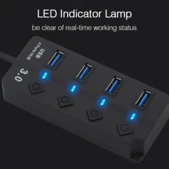 USB Hub 4 Port USB 3.0 Hub with Individual LED Switch Portable Adapter High Speed Expansion Multi USB Hub Splitter Adapter