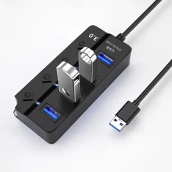 USB Hub 4 Port USB 3.0 Hub with Individual LED Switch Portable Adapter High Speed Expansion Multi USB Hub Splitter Adapter