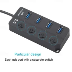USB Hub 4 Port USB 3.0 Hub with Individual LED Switch Portable Adapter High Speed Expansion Multi USB Hub Splitter Adapter