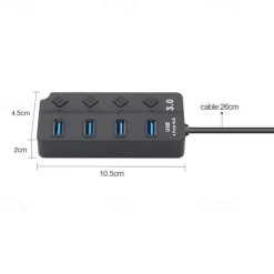 USB Hub 4 Port USB 3.0 Hub with Individual LED Switch Portable Adapter High Speed Expansion Multi USB Hub Splitter Adapter