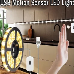 USB Led Light Strip with Sensor DC 5V Motion Sensor with Hand LED Strip Tape USB LED Strip Lamp for Bedroom Home Kitchen Wardrobe Decor