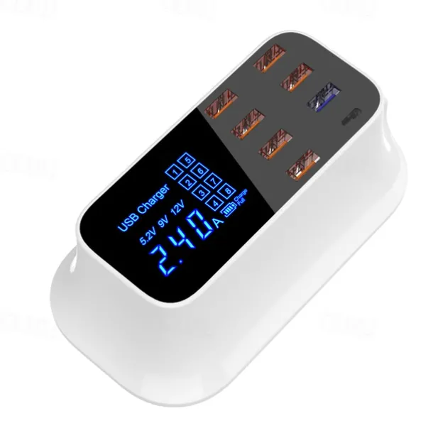 8USB Mobile Phone Fast Charging Digital Display QC3.0 Flash Charging Fast Multi-function PD Fast Charging Multi-port Charger With Display