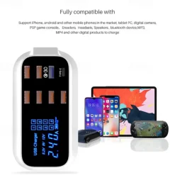 8USB Mobile Phone Fast Charging Digital Display QC3.0 Flash Charging Fast Multi-function PD Fast Charging Multi-port Charger With Display
