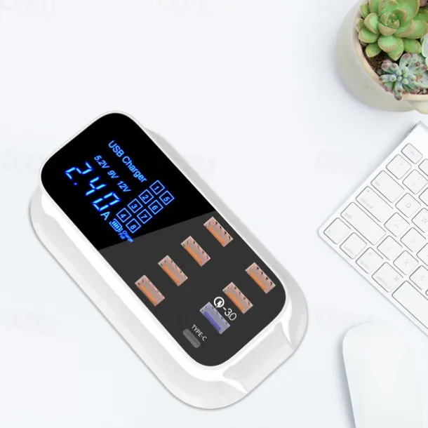 8USB Mobile Phone Fast Charging Digital Display QC3.0 Flash Charging Fast Multi-function PD Fast Charging Multi-port Charger With Display