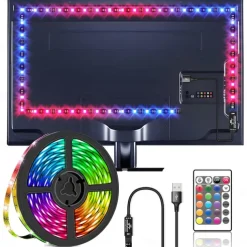 USB Powered LED TV Backlight, 1-4 Meter RGB Waterproof Light Strip, Fits 32-60 Inch (81.3-152.4 cm) TVs, Color Changing LED Strip for TV Display Backlighting