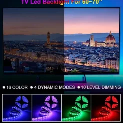 USB Powered LED TV Backlight, 1-4 Meter RGB Waterproof Light Strip, Fits 32-60 Inch (81.3-152.4 cm) TVs, Color Changing LED Strip for TV Display Backlighting