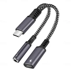 USB Type C to 3.5mm Headphone Jack Adapter Cable 2 in 1 Dual USB C Female Audio Aux Connector Charging Splitter Music
