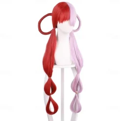 Uta Cosplay Wig Half Red and Purple Headgear Shanks Daughter Wigs One Piece Woman Girl Anime Props