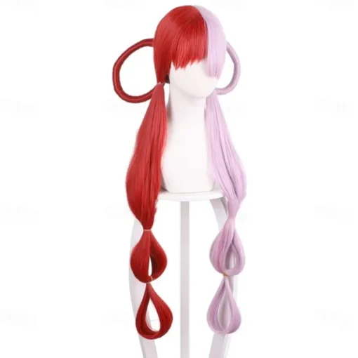 Uta Cosplay Wig Half Red and Purple Headgear Shanks Daughter Wigs One Piece Woman Girl Anime Props