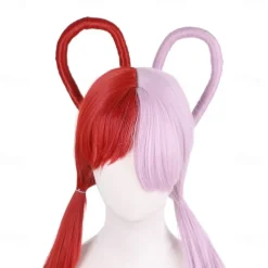 Uta Cosplay Wig Half Red and Purple Headgear Shanks Daughter Wigs One Piece Woman Girl Anime Props