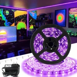 UV Purple LED Light Strip Kit - 5-10M Flexible 12V Warm White Tape Light Black Light for Party, Bar & Decoration