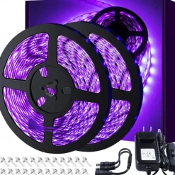 UV Purple LED Light Strip Kit - 5-10M Flexible 12V Warm White Tape Light Black Light for Party, Bar & Decoration