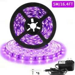 UV Purple LED Light Strip Kit - 5-10M Flexible 12V Warm White Tape Light Black Light for Party, Bar & Decoration