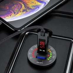 12-24V Dual USB Car Charger Socket Port With Colourful Digital Voltmeter QC 3.0 Fast Charging Bus Trailer Boats