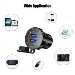 12-24V Dual USB Car Charger Socket Port With Colourful Digital Voltmeter QC 3.0 Fast Charging Bus Trailer Boats