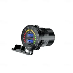 12-24V Dual USB Car Charger Socket Port With Colourful Digital Voltmeter QC 3.0 Fast Charging Bus Trailer Boats