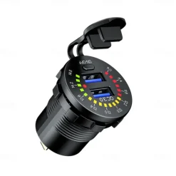 12-24V Dual USB Car Charger Socket Port With Colourful Digital Voltmeter QC 3.0 Fast Charging Bus Trailer Boats
