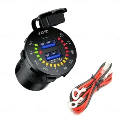 12-24V Dual USB Car Charger Socket Port With Colourful Digital Voltmeter QC 3.0 Fast Charging Bus Trailer Boats