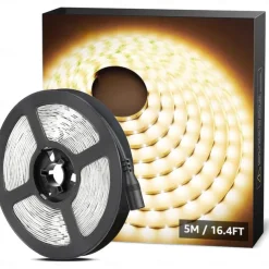 12V LED Light Strip 16.6 ft (5M) SMD 2835, DC 5.5 x 2.1mm Connector, Tape Light for Home, Kitchen, Party, Christmas (Power Adapter Not Included)